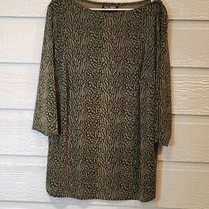 VTG Carol Little St Tropez II XL 2 Piece Olive Green Patterned Skirt Shirt Set